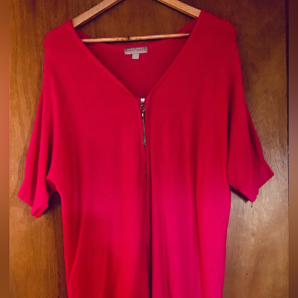 Bright pink zip sweater, Hilary Radley brand, size small, loose fitting.